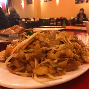 noodles with fried chicken  at Bodhi Kosher Vegetarian Restaurant in New York City