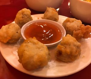 fried veg shrimp balls at Bodhi Kosher Vegetarian Restaurant in New York City