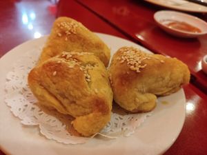 Meat pastries at Bodhi Kosher Vegetarian Restaurant in New York City