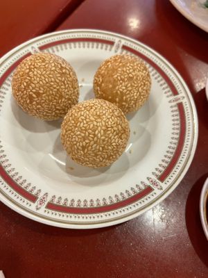 Sesame sticky rice balls    at Bodhi Kosher Vegetarian Restaurant in New York City