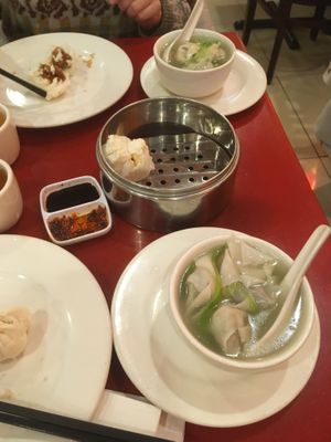 Wonton soup + meat buns  at Bodhi Kosher Vegetarian Restaurant in New York City