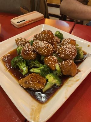 Sesame chicken   at Bodhi Kosher Vegetarian Restaurant in New York City