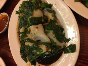 Snow pea shoots rice roll at Bodhi Kosher Vegetarian Restaurant in New York City