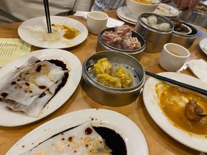 The vegan dim sum spread at Bodhi Kosher Vegetarian Restaurant in New York City