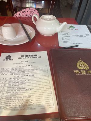 Menus & Complimentary Tea at Bodhi Kosher Vegetarian Restaurant in New York City
