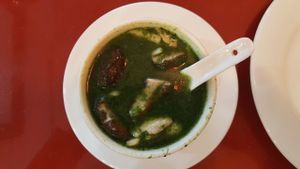 Spinich mushroom soup so fresh delicious  at Bodhi Kosher Vegetarian Restaurant in New York City