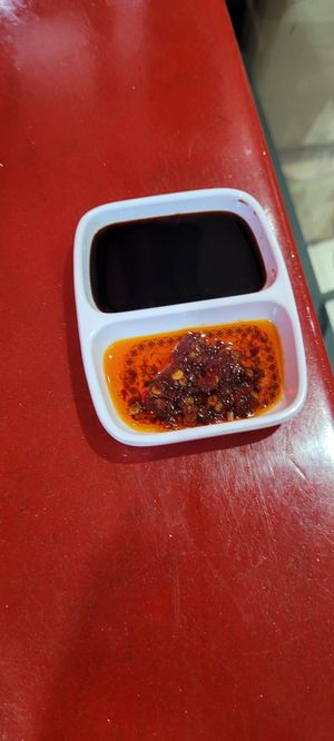 Sauce for dumpling at Bodhi Kosher Vegetarian Restaurant in New York City