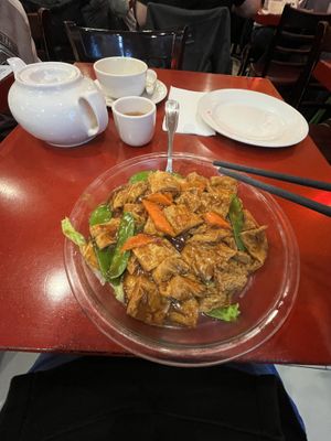 Braised tofu skin  at Bodhi Kosher Vegetarian Restaurant in New York City