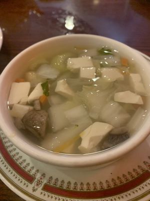 Corn & Tofu Soupp  at Bodhi Kosher Vegetarian Restaurant in New York City