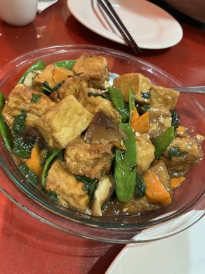 Tofu and basil  at Bodhi Kosher Vegetarian Restaurant in New York City