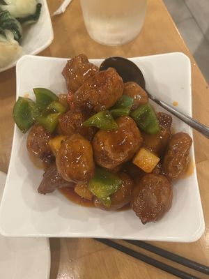 Sweet and sour chicken  at Bodhi Kosher Vegetarian Restaurant in New York City