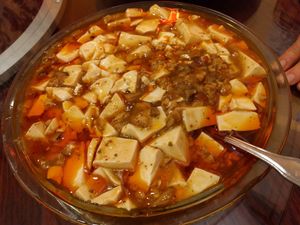 Diced bean curd Szechuan style at Bodhi Kosher Vegetarian Restaurant in New York City