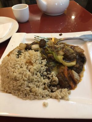 lunch special with soup or spring roll. free pot of tea :) at Bodhi Kosher Vegetarian Restaurant in New York City