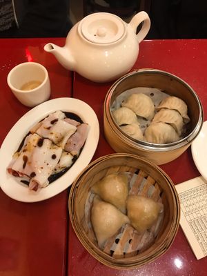 BBQ meat rolls, steamed veggie dumplings, curry dumplings at Bodhi Kosher Vegetarian Restaurant in New York City