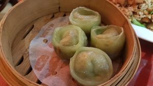 Green dumplings at Bodhi Kosher Vegetarian Restaurant in New York City