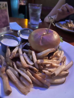 Buffalo Tempeh Sandwich with fries and vegan ranch  at The Top in Gainesville