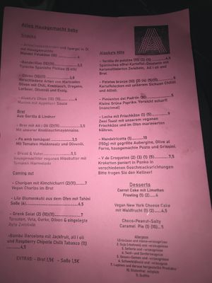 Menu at Alaska Bar in Berlin