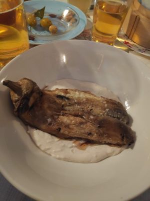 Grilled Aubergine with Tahini-Yogurt sauce at Alaska Bar in Berlin