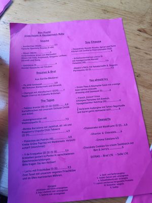 Menu at Alaska Bar in Berlin