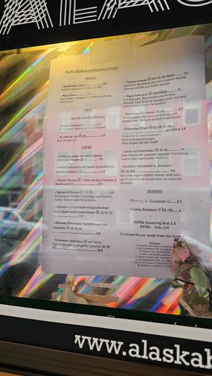 menu (okt 2024) at Alaska Bar in Berlin