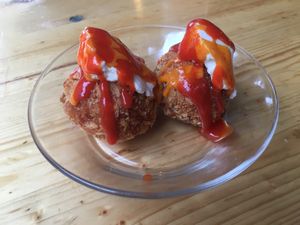 Croquettes with lentils and chili sauce at Alaska Bar in Berlin