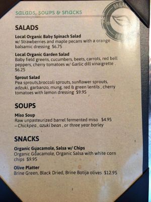 Food menu at One Kombucha in Lake Park