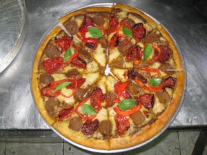 The Sicilian with a pesto-marinara sauce. at Lennon's Gourmet American Pizza in Sao Paulo