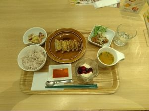 vege dumplings with fried chiken  at T's Tan Tan in Sendai