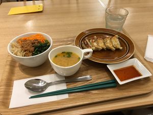 Bibimbap and dumplings menu, around 1000yen at T's Tan Tan in Sendai