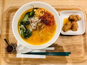 White sesame ramen with fried soy meat at T's Tan Tan in Sendai