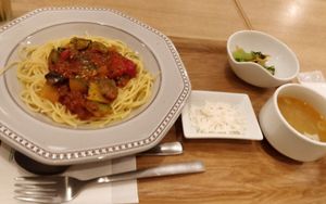 Spaghetti Bolognese set at T's Tan Tan in Sendai