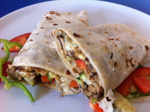 New in our Menu: Burrito Frito, wrap with fried chopped seitan, vegetables and cheese...   at Gandhi Veggie in Barcelona