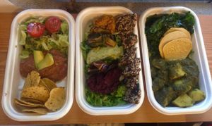 vegan meals ready for lunch at The Conscious Caravan - Food Van in Castlemaine