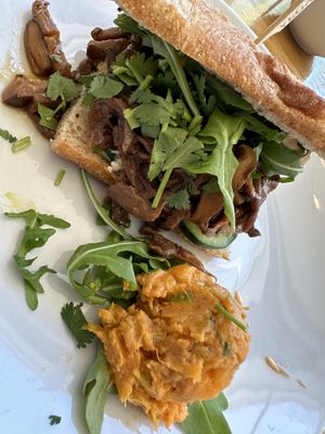 Mushroom bahn mi served hot!   at Pulp + Sprout Juice Bar and Vegan Cafe in Asheville