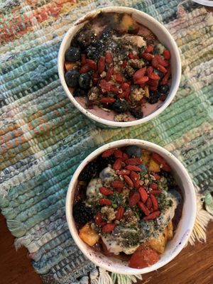 Cherry Chocolate and Açai smoothie bowls  at Pulp + Sprout Juice Bar and Vegan Cafe in Asheville