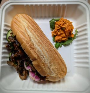 Mushroom Banh Mi 🤤 at Pulp + Sprout Juice Bar and Vegan Cafe in Asheville