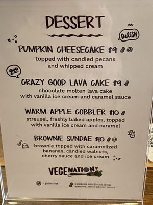 Dessert menu  at VegeNation in Las Vegas