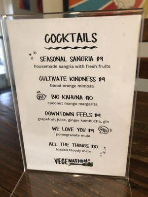 Menu  at VegeNation in Las Vegas