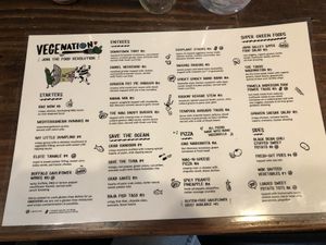 Menu at VegeNation in Las Vegas