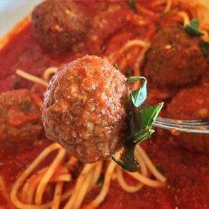 very yummy meatball organic spaghetti at VegeNation in Las Vegas