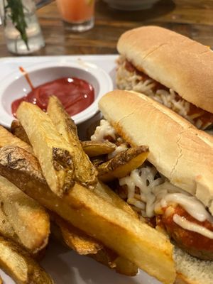 Meatball sub is a decent choice for entrees. The table next to us was raving about the chicken sandwich.  at VegeNation in Las Vegas