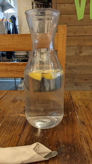 Carafe of lemon water at VegeNation in Las Vegas