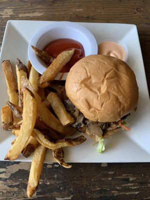 Portobello mushroom burger n fries  at VegeNation in Las Vegas