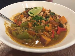 Out of Africa - yam stew with okra, collard greens in a spicy peanut broth at VegeNation in Las Vegas