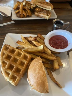 We exchanged portions of the Waffle and Burger ourselves. The staff cut them for us.   at VegeNation in Las Vegas