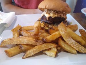 Mushroom burger with perfect fries!  at VegeNation in Las Vegas