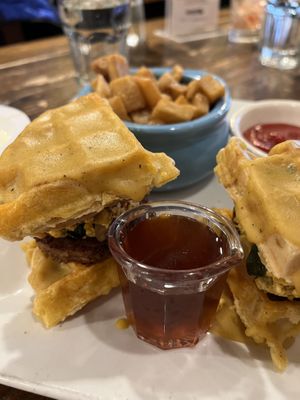 Breakfast waffle, sausage, tofu scramble and breakfast potato special 😊  at VegeNation in Las Vegas