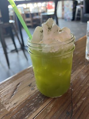 Matcha lavender sweet tea with coconut whip cream  at VegeNation in Las Vegas
