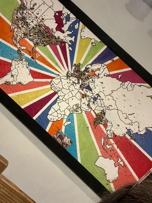 Visitors can pin where they came from on this cork board map of the world  at VegeNation in Las Vegas