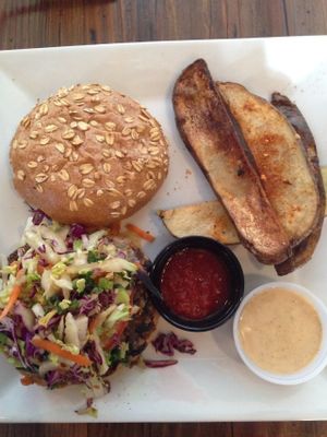 Black bean burger & fries  at VegeNation in Las Vegas